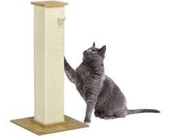 Merax Krabpaal 80 cm – Krabstam met Speelbal Stabiele Houten Bodem en Sisaltouw – Beige/Naturel – 38x38 cm