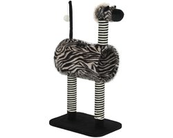 Merax Krabpaal 93 cm - Zebraprint Kattenmeubel met Speeltunnel Ø25 cm - Jute Krabpalen Zwart Wit - Voor Katten tot 5 kg