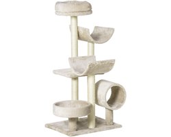 Merax Krabpaal Beige met Tunnel Speelbal en Ligplateaus 105 cm Hoog voor Katten met Sisalpalen en Pluche