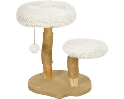 Merax Krabpaal Kat 61 cm Wit met Jute Krabpalen Speelbal en Zachte Kattenmand voor Kleine Katten tot 5 kg