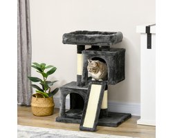 Merax Krabpaal Kat 83 cm Donkergrijs met Sisal Krabplank Kattenhuis en Pluche Ligplek tot 30 kg