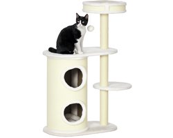 Merax Krabpaal – Kratztonne – Kattenboom met Speelbal en Ligbed – Cremewit – 59 x 35 x 100 cm