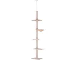 Merax Krabpaal Plafondhoog Verstelbaar – 230 tot 260 cm – Kattenklimboom met Sisal en Pluche – Beige