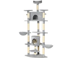 Merax Krabpaal XXL 200 cm met Kattenhuis en Hangmat Lichtgrijs voor Grote Katten