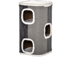 Merax Krabton Kat – Krabpaal met 3 Niveaus – Krabmeubel met Sisal en Pluche – Kattenhuis Grijs/Wit 40x40x74 cm