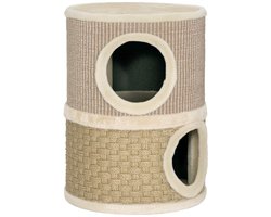 Merax Krabton – Katzentonne – Krabpaal – Kattenhuis – Sisal Krabmat – Pluche Rand – Beige – Ø35.5 x 49 cm