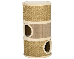 Merax Krabton voor Katten – Krabpaal 3 Niveaus met Sisal en Kattenhuis – Kattenmeubel met Hol en Ligplek – 70 cm – Bruin
