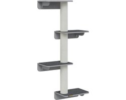 Merax Wandkrabpaal Kattenwand 137cm met 4 Platforms en Krabstam MDF Lichtgrijs Beige voor Katten tot 5kg