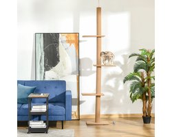 Krabpaal: MEUNIQ Krabpaal voor katten 43 x 27 x 228-260 cm hoogte instelbaar, van vloer tot plafond met 4 platformen en krabvlakken voor klimmen, spelen en rusten, bruin