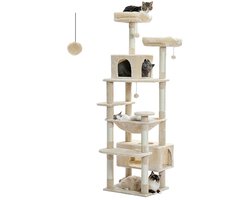 MIAAD krabpaal - Krabpaal voor katten 136 cm - Stabiel en hoog- Beige krabpaal – perfect voor springen, krabben en spelen