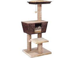 Middelgrote kattenkrabpaal met ligvlak en spelen, 48 x 48 x 114 cm, Beige