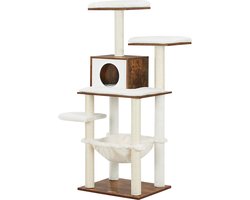 Krabpaal: Mira Home Krabpaal voor Kat - Wit Pluche Kattenmeubel met Speeltjes - 138 cm Hoog - Duurzame Krabpaal voor Spelen en Rusten - 55x45x138