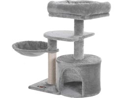 MIRA Home - Krabpaal voor katten - Klimboom - Kattenhuis - Kattenmand - Pluche - Lichtgrijs - 50x50x100