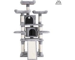 MIRA Home - Krabpaal voor katten - Krabpaal - Kattenpaal - Sisal/Pluche - Zwart/Lichtgrijs - 50x50x172cm