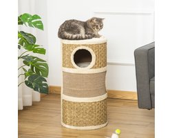 Krabton: MIVRAY Krabton - 3 Niveaus Met Sisal En Pluche - 37,5 X 37,5 X 70 Cm - Bruin - Kattenkrabpaal Voor Rust En Krabplezier