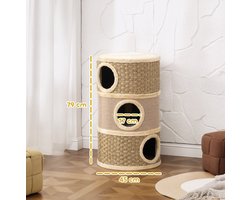 Krabton: MIVRAY Krabton – 79 cm Hoog, Ø45 cm, 3 Niveaus met Sisal Krabmat – Polyester en Pluche – Khaki en Bruin – Kattenhol