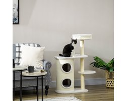 Krabton: MIVRAY Krabton Voor Katten Met Speelgoed En Kattenbed 59 X 35 X 100 Cm Pluche En Sisal Cr&egrave;mewit Voor Klimmen En Rust