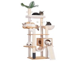 Moderne Houten Krabpaal voor Binnenkatten met Hangmat en Mand