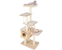 Moderne Katten Klimrek 170 cm Klimrek met Meerdere Niveaus Zitstok Houten Cabine Sisal-Krabpalen Pluche Platforms Natuurlijk