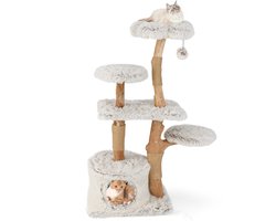 Moderne Kattenboom 135 cm Hoge Kattentoren met Jute Krabpalen Pluchen Zitstok Kattenboom van Massief Hout voor Binnenkatten