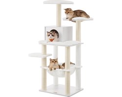 Moderne Kattenkrabpaal met Meerdere Verdiepingen en Hangmat - 138 cm Hoog, Wolkenwit
