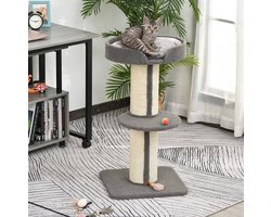 Krabpaal: MODFU - Krabmeubel - Krabpaal Met Platforms - Sisal - Grijs - 45 X 45 X 91 Cm