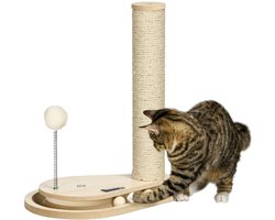 MODFU Krabpaal 40 cm van jute en houtwerkstoff, met kogelbaan en bal met veer, compact en stabiel