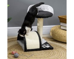 MODFU Krabpaal 46 cm van pluche en sisal, met speelballen en sisalbrug, volspaanplaat constructie, zwart, compact