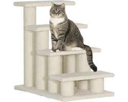 MODFU Luxe Huisdiertrap 4 Treden (60cm) - Hondentrap / Kattentrap voor Bank & Bed - Zacht Pluche - Crème Wit