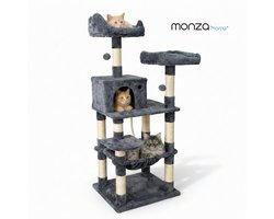 Monza Home® Krabpaal 143 cm - Kattenhuis & Kattenspeelgoed - Sisal - Pluche - Hangmat - 2 Ligplekken - Donkergrijs