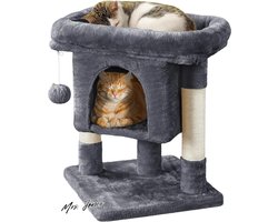 Mrs. Jones Small Cat Scratching Post with Large Cat Cavity Plush Cat Tree for Small Cats - Yaheetech .