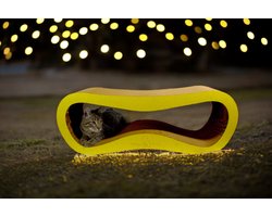 Mruu&Pruu GROOT KATTENKRAASBED Kattenmand Krabplank Krabpaal Karton Krabmand Kattenbed 78x28x24 cm geel