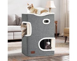 Multifunctioneel kattenhuis met kattenkrabpaal en bal - kattengrot voor binnen katten