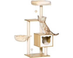 Multifunctionele Krabpaal met Hangmat en Kussens voor Katten - Beige 126 cm