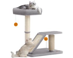 Multifunctionele krabpaal met platform en draaibare oprit - 60 cm hoog - lichtgrijs | PCA024G01