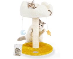 "Natuurlijke Sisal Krabpaal met Bed voor Binnenkatten - Krabpaal met Gezellige Fluffy Plateau en Ballen"