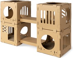 Navaris modulaire golfkartonnen huisdieren speelblokken - Golfkarton speelhuis met 4 blokken en 2 bruggen - Voor kleine katten, kittens en konijnen