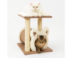 Nobleza Katten krabpaal - Krabmeubel met holletje - 40x40x49 cm - Fluffy details - Krabpaal met huisje - Beige