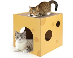 Nobleza Kattenhuis met Krabplank - Krabmeubel met 2 Verdiepingen - Katten Krabplank met Kattenkruid - Krabton voor Katten - Kattenmeubel 2 in 1 krabpaal - 35x35x35cm - Geel