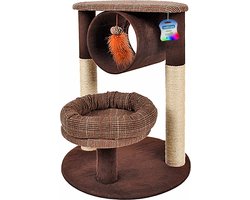 Nobleza kattenmeubel met mandje - Krabpaal met cilinder - Krabmeubel bruin - 49x49x46 cm - Bruin