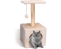 Nobleza Krabpaal met huisje - Kattenmeubel met holletje - Beige - 30x30x60 cm