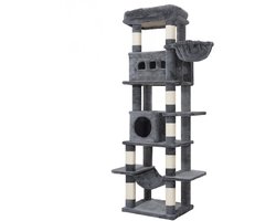 Norvia - Krabpaal voor katten/ grote katten - Donkergrijze kattentoren - Katten Klimmuur - 170 cm hoog - Extra groot platform