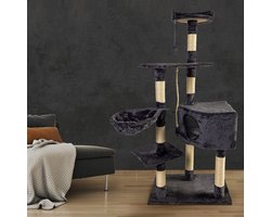 NYVI Katten Krabpaal Piacenza 141 cm Hoog Donkerblauw - Deluxe Kattenboom met Kattenhuis, Platform, Pluche Bal, Hangmat en Sisal Krabstam - Stabiel en Robuust Kattenhuis