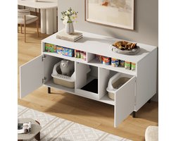 OKWISH Kattenbakmeubel - Dubbele Deuren En Opbergruimte - Voor Woonkamer Of Hal - MDF Wit - 120 x 50 x 66 cm