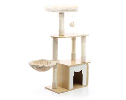 Krabpaal: Omgoods - Kat Krabpaal van Hout met Huis en Loungeset - Beige 106 cm