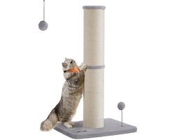 Krabpaal: Omgoods- Krabpaal 85 cm - Dikke Stam 13 cm - Sisalpaal met Pluchen Bal - Krabpaal voor Grote Katten - Duifgrijs - Duurzaam en Veilig - Kattenkrabpaal