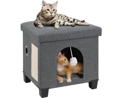 Opvouwbare kattengrot met krabplank en bal - Multifunctioneel kubushuis grijs - 375 x 325 x 36 cm kattenhuis voor buiten