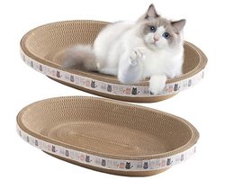 Ovale Lounge-Krabplank voor Katten - 2 Stuks Krabkarton voor Meubels