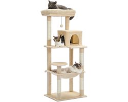 Paco Goederen® Grote Kattenkrabpaal - 5-niveau kattentoren - Grote hangmat - Multi level Kattenboom - Beige - Condo Topbaars - 143cm - Klimtoren