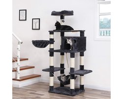 Parya Pets - Stabiele Krabpaal - Incl. Hangmat - Mand - Grot - Klimboom Donker Grijs